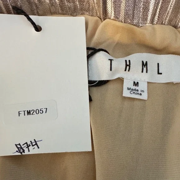 THML NWT Metallic Silver Pleated Midi Skirt Womens Size M Holiday Party Lined - Picture 3 of 8